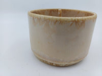 Ivory crystalline ceramic vessel beeswax candle front view