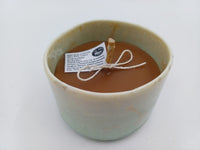 Top angle showing beeswax in the seafoam ceramic vessel