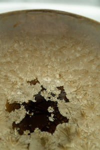 Close detail of pale crystals around the dark earthen centre